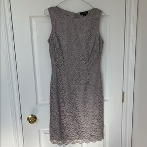 Tahari ASL Grey Lace Midi Sheath Dress